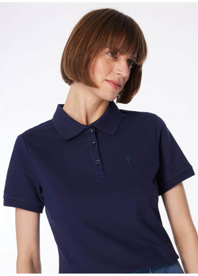 Women's Navy Blue Polo Neck Basic T-Shirt - 8