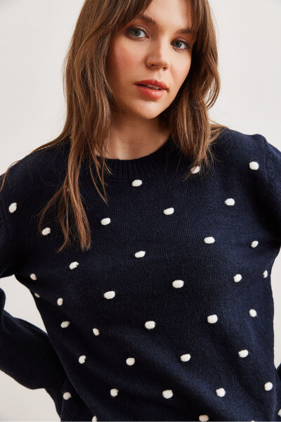 Women's Navy Blue Pompom Knitted Sweater KZK-19000923 - 4