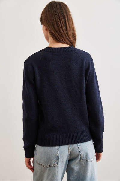 Women's Navy Blue Pompom Knitted Sweater KZK-19000923 - 6