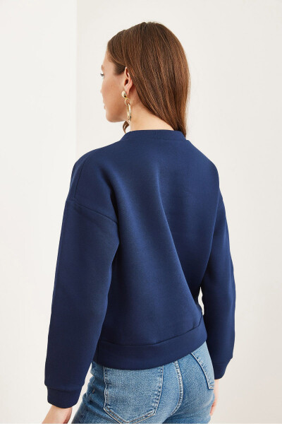 Women's Navy Blue Ruffle Detail Thistle Sweatshirt SWT-19000703 - 7