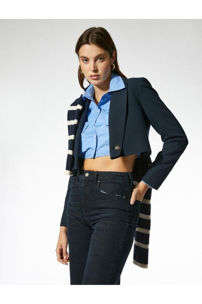 Women's Navy Blue Short Blazer Jacket - 5