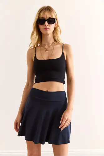 Women's Navy Blue Shorts Mini Flared Skirt ETK-19000318- - 3
