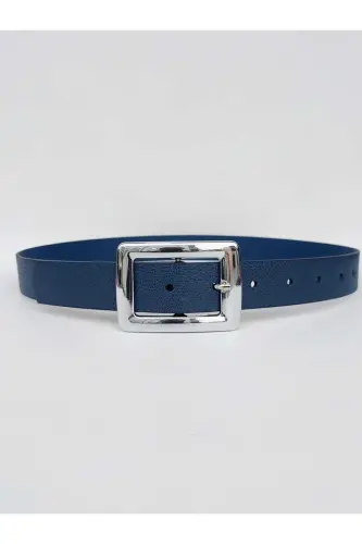 Women's Navy Blue Silver Buckle Belt - Navy Blue 