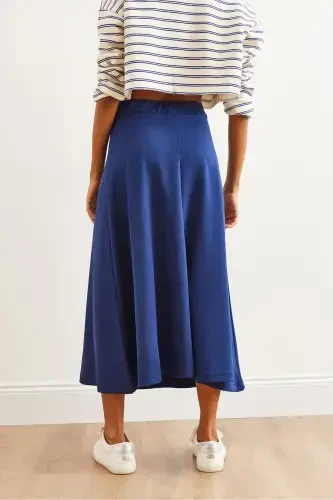 Women's Navy Blue Soft Touch Modal Effect Bell Skirt - 6