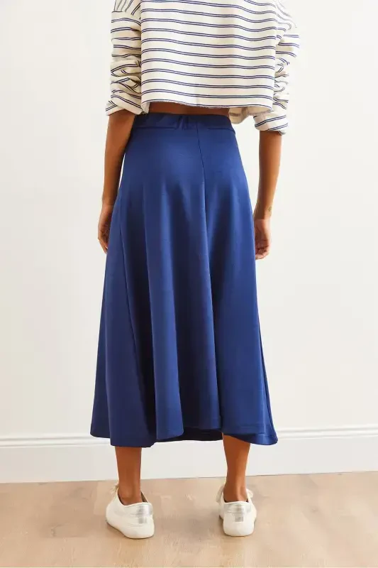 Women's Navy Blue Soft Touch Modal Effect Bell Skirt - 6