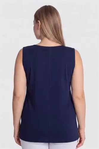 Women's Navy Blue Thick Strap Plus Size Tank Top Cotton Flexible and Comfortable - 3