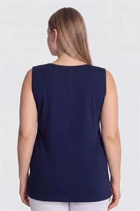 Women's Navy Blue Thick Strap Plus Size Tank Top Cotton Flexible and Comfortable - 3