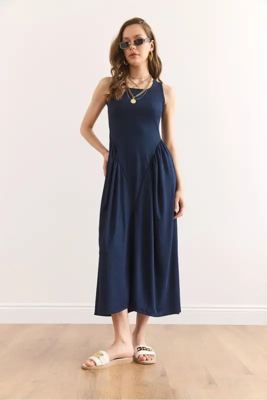 Women's Navy Blue U-Neck Soft Touch Maxi Stretch E - 2