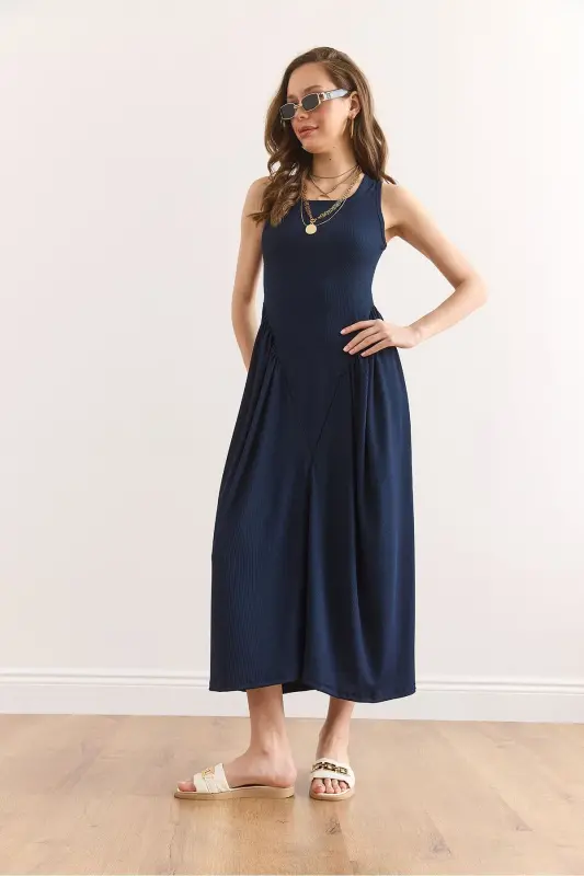 Women's Navy Blue U-Neck Soft Touch Maxi Stretch E - 3