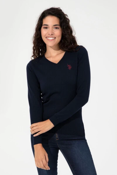 Women's Navy Blue V-Neck Basic Sweater 50251903-VR033 - U.S. POLO ASSN.