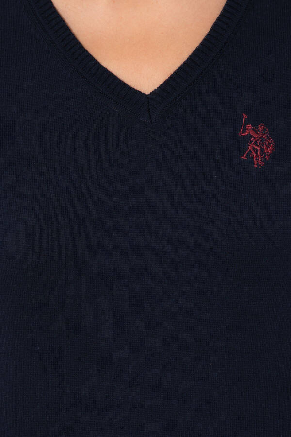 Women's Navy Blue V-Neck Basic Sweater 50251903-VR033 - 6