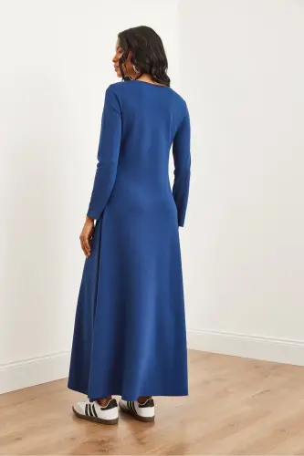 Women's Navy Blue V-Neck Three-Quarter Sleeve Slit Modal - 6