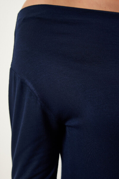 Women's Navy Boat Neck Knit Blouse RX00046 - 4