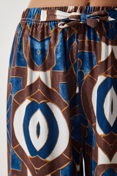 Women's Navy Brown Patterned Draped Viscose Palazzo Pants EN00606 - 5