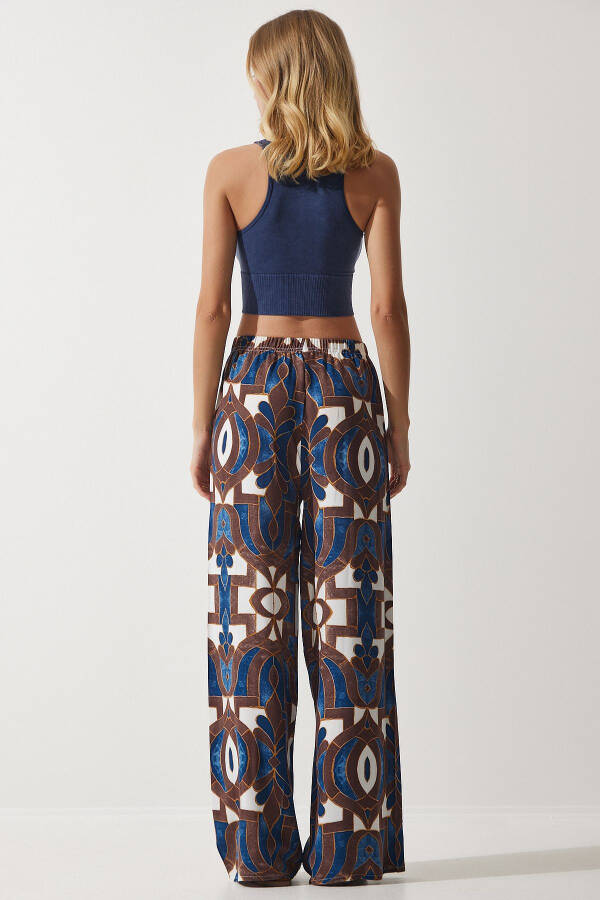 Women's Navy Brown Patterned Draped Viscose Palazzo Pants EN00606 - 6