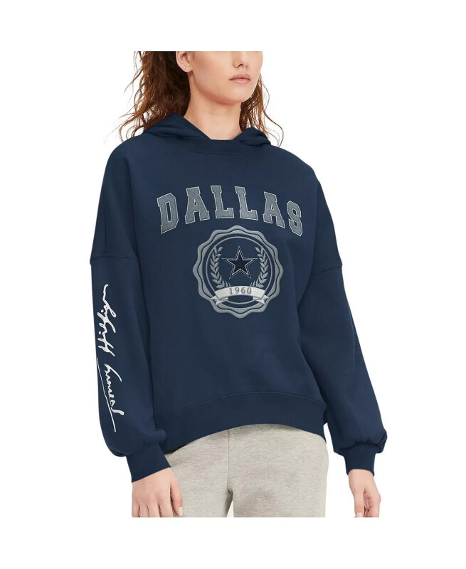 Women's Navy Dallas Cowboys Becca Dropped Shoulders Pullover Hoodie - 1