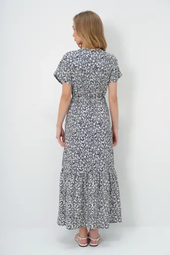 Women's Navy Ecru Patterned Crossover Maxi Dress ALC-X4373-NAVY ECRU - 6