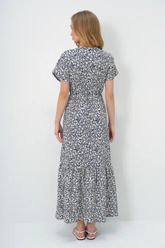 Women's Navy Ecru Patterned Crossover Maxi Dress ALC-X4373-NAVY ECRU - 6