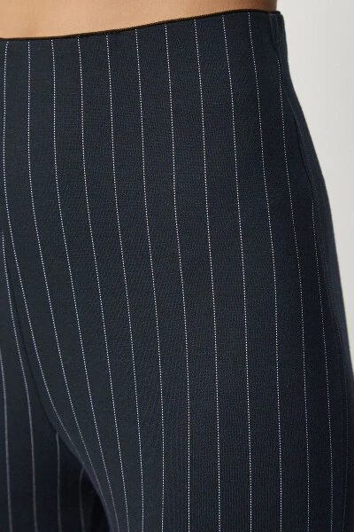 Women's Navy Fine Striped Relaxed Trousers ub00138 - 5