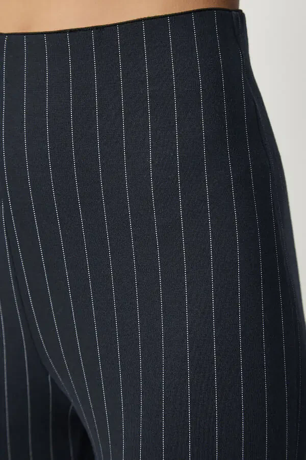 Women's Navy Fine Striped Relaxed Trousers ub00138 - 5