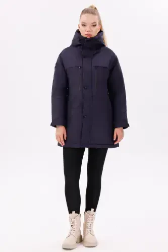Women's Navy Fleece Furry Waterproof and Windproof Hooded Winter Coat & Jacket & Parka-Navy - 2