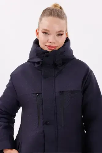Women's Navy Fleece Furry Waterproof and Windproof Hooded Winter Coat & Jacket & Parka-Navy - 4