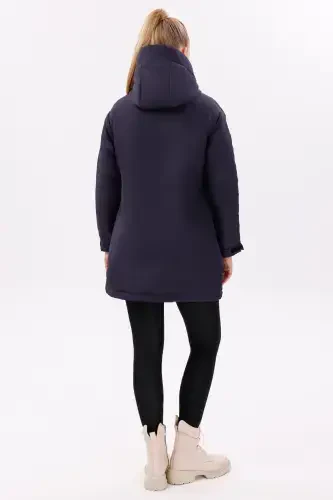 Women's Navy Fleece Furry Waterproof and Windproof Hooded Winter Coat & Jacket & Parka-Navy - 6
