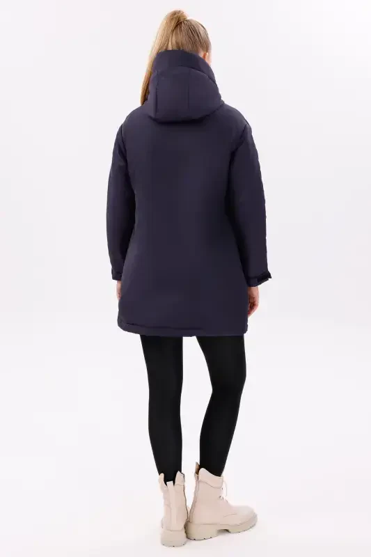 Women's Navy Fleece Furry Waterproof and Windproof Hooded Winter Coat & Jacket & Parka-Navy - 6