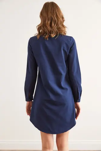 Women's Navy Hidden Placket Woven Mini Shirt Dress - 6