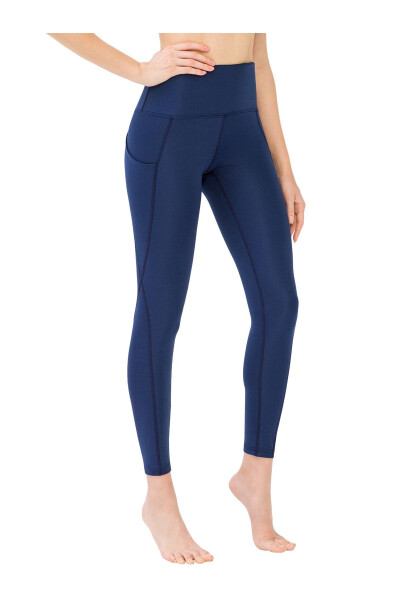 Women's Navy High Waist Double Pocket Sculpting Leggings - 2