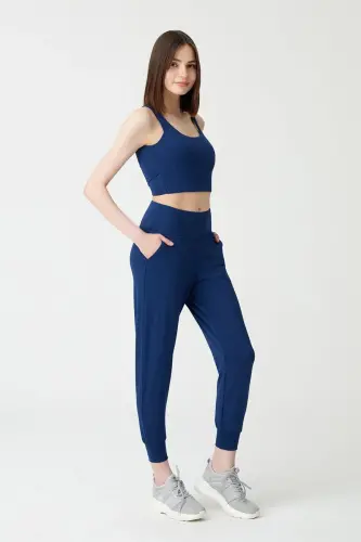 Women's Navy High Waist Jogger Sweatpants 