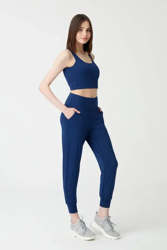 Women's Navy High Waist Jogger Sweatpants - LOS OJOS