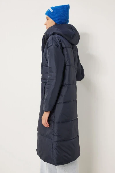 Women's Navy Hooded Long Padded Coat DD01006 - 4