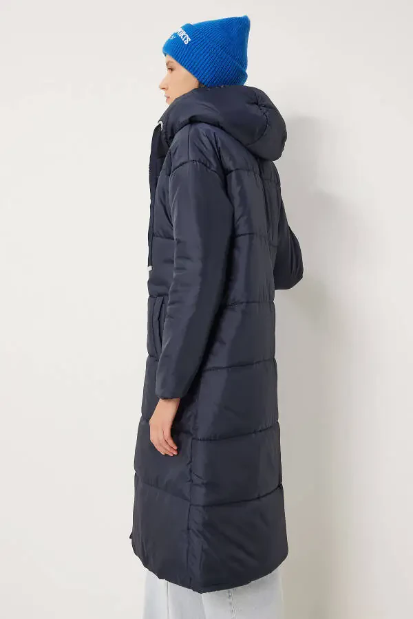Women's Navy Hooded Long Padded Coat DD01006 - 4