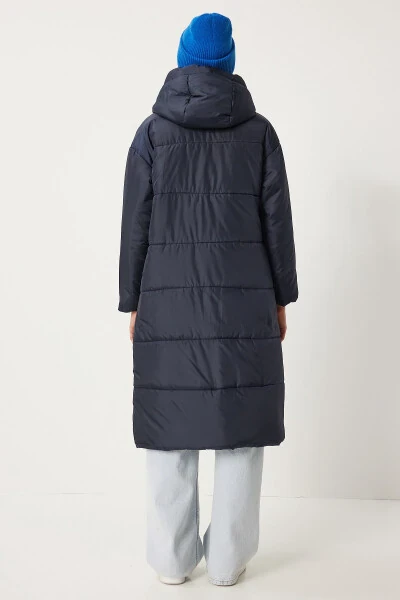 Women's Navy Hooded Long Padded Coat DD01006 - 6