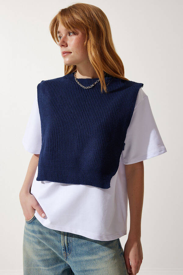 Women's Navy Knitted T-Shirt DP00201 - 3