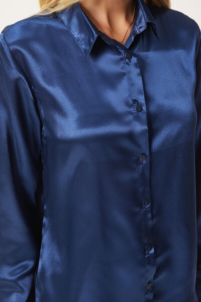 Women's Navy Lightweight Flowy Satin Shirt DD00990 - 3