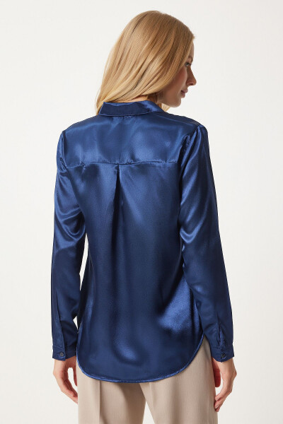 Women's Navy Lightweight Flowy Satin Shirt DD00990 - 4