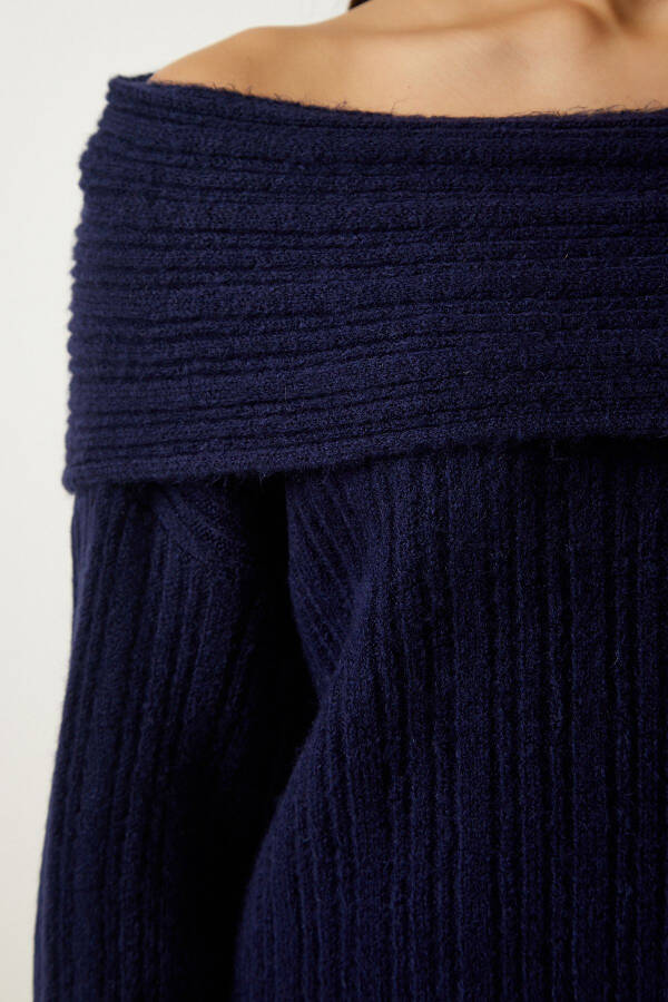 Women's Navy Madonna Collar Knit Sweater PF00049 - 5