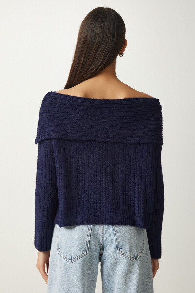 Women's Navy Madonna Collar Knit Sweater PF00049 - 6