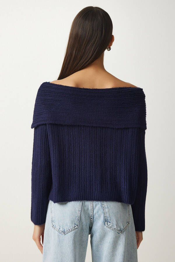 Women's Navy Madonna Collar Knit Sweater PF00049 - 6