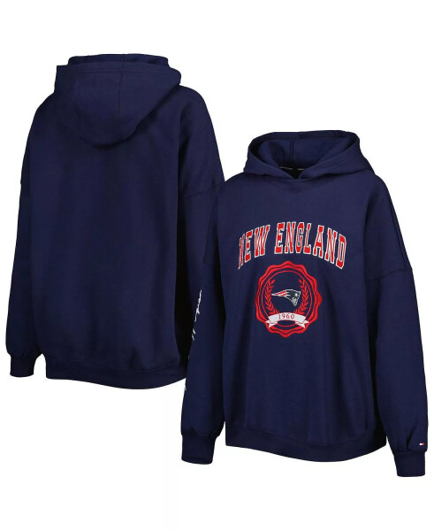 Women's Navy New England Patriots Becca Drop Shoulder Pullover Hoodie Navy - 1
