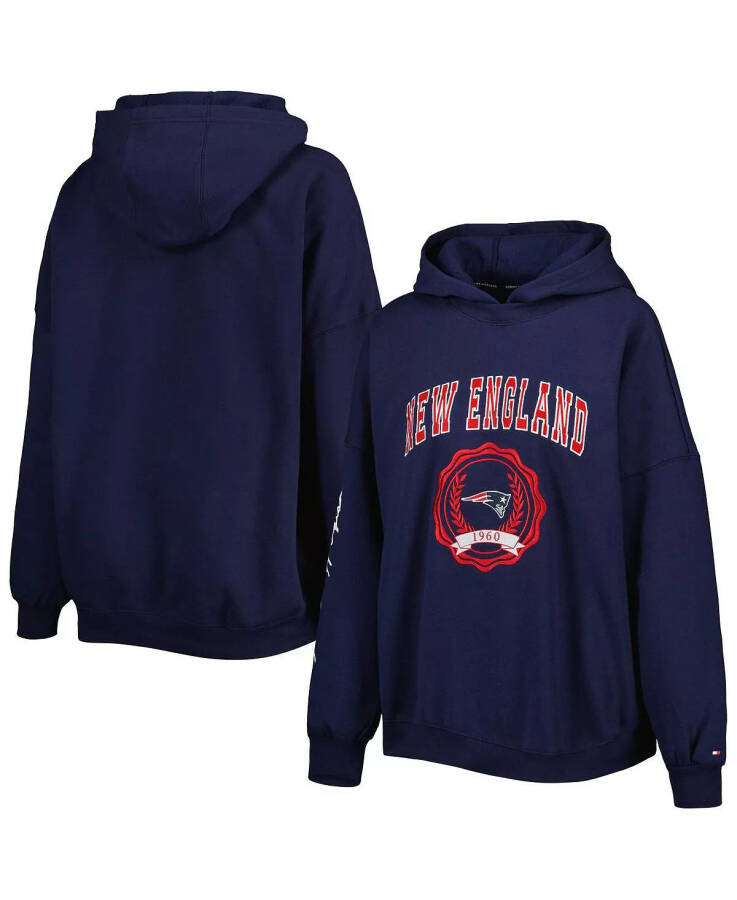 Women's Navy New England Patriots Becca Drop Shoulder Pullover Hoodie Navy - 3