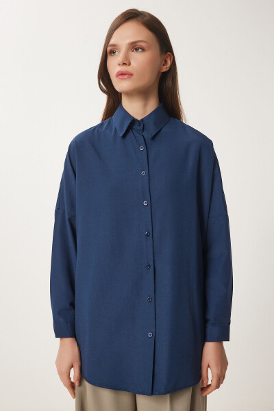 Women's Navy Oversize Long Basic Shirt 3900 DD00842 - 4