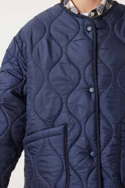 Women's Navy Oversized Quilted Jacket with Pockets DZ00098 - 6