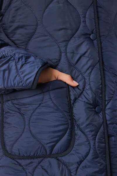 Women's Navy Oversized Quilted Jacket with Pockets DZ00098 - 7