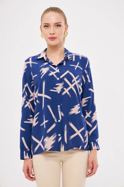 Women's Navy Patterned Long Sleeve Shirt ARM-25K0010 - 3