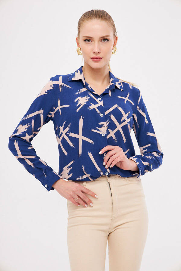 Women's Navy Patterned Long Sleeve Shirt ARM-25K0010 - 4