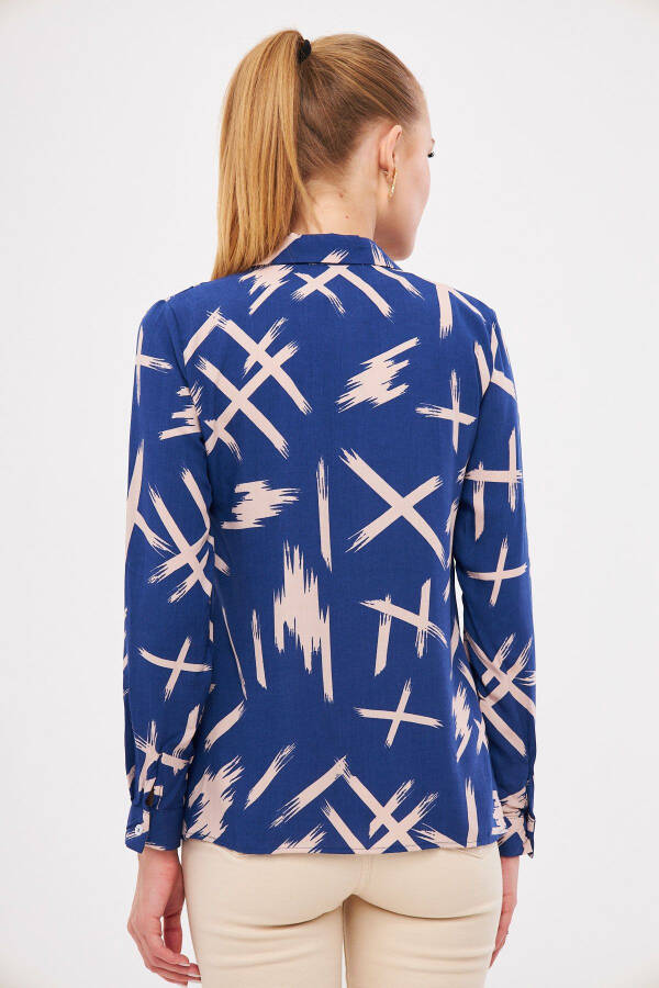 Women's Navy Patterned Long Sleeve Shirt ARM-25K0010 - 5