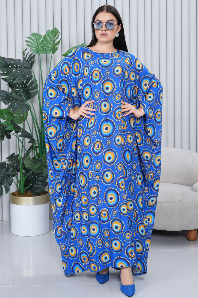 Women's Navy Patterned Oversize Plus Size Long Dress 